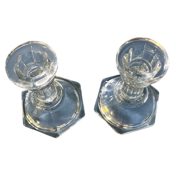 Clear Glass Vintage Candle Stick Holders - Picture 2 of 3